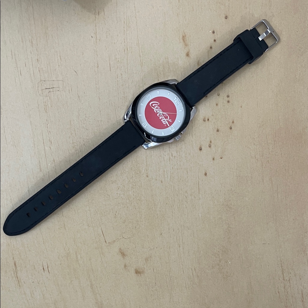 CocaCola Silver And Black Timepiece Stainless Steel Accutime Watch Corp